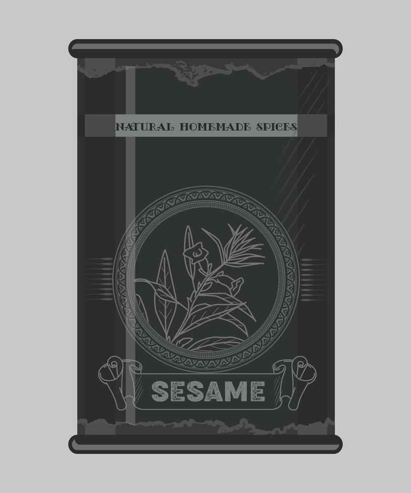 iron can with sesame spice in black color isolated on white background vector