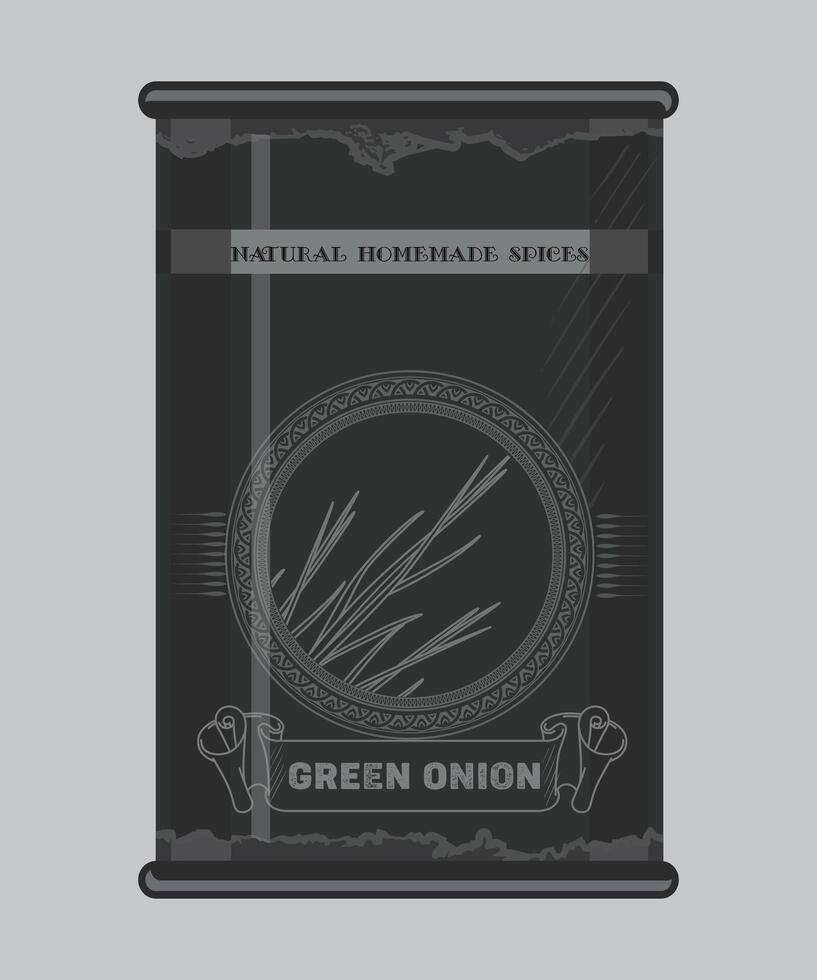 iron can with green onion spice in black color isolated on white background vector