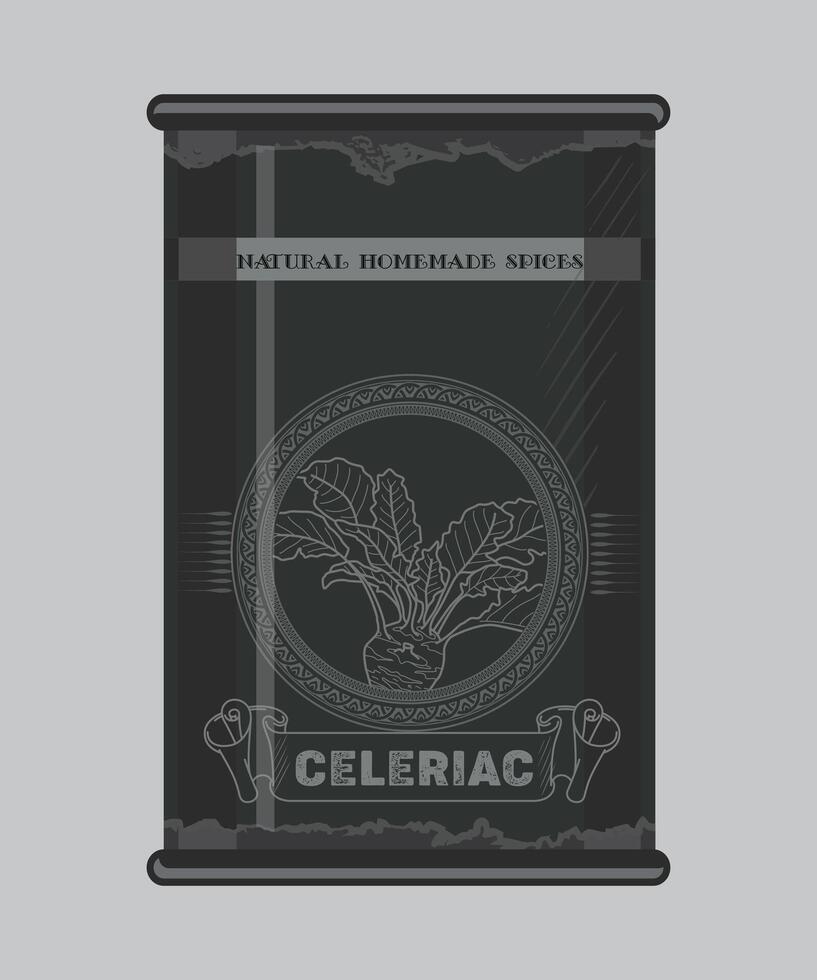 iron can with celeriac spice in black color isolated on white background vector