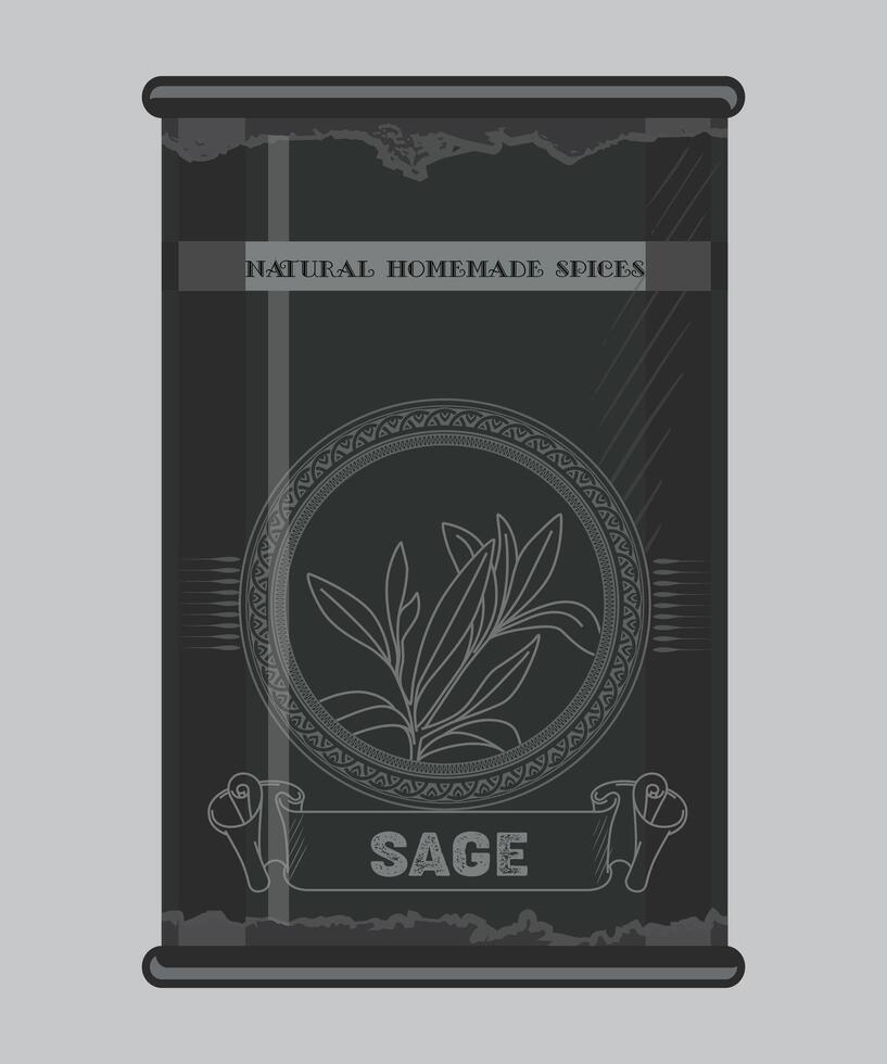 iron can with sage spice in black color isolated on white background vector