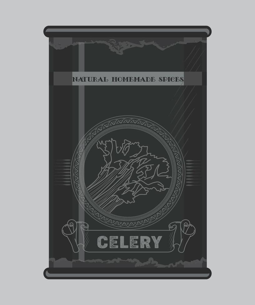 iron can with celery spice in black color isolated on white background vector
