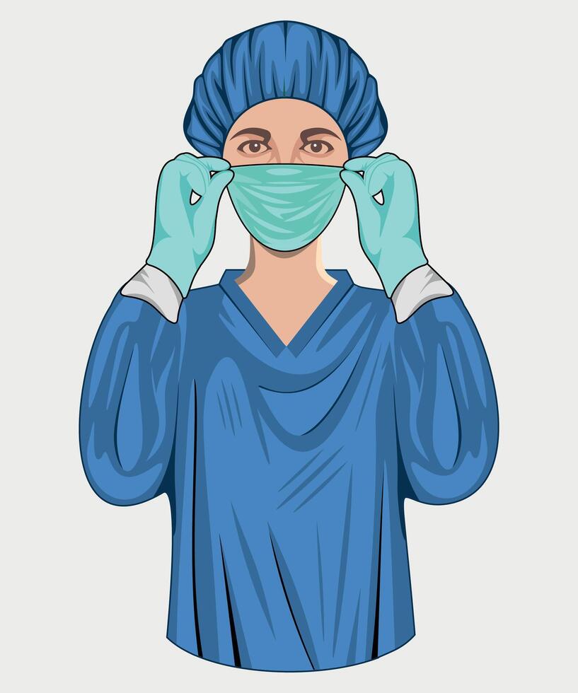 surgeon in mask, surgeon in gown, surgeon in cap, doctor isolated on white background vector