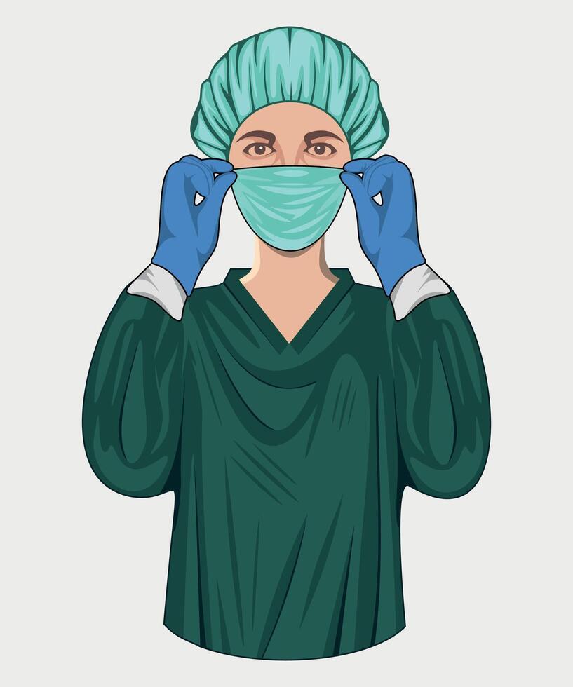 color icon of surgeon in mask, surgeon in gown, surgeon in cap, doctor isolated on white background vector