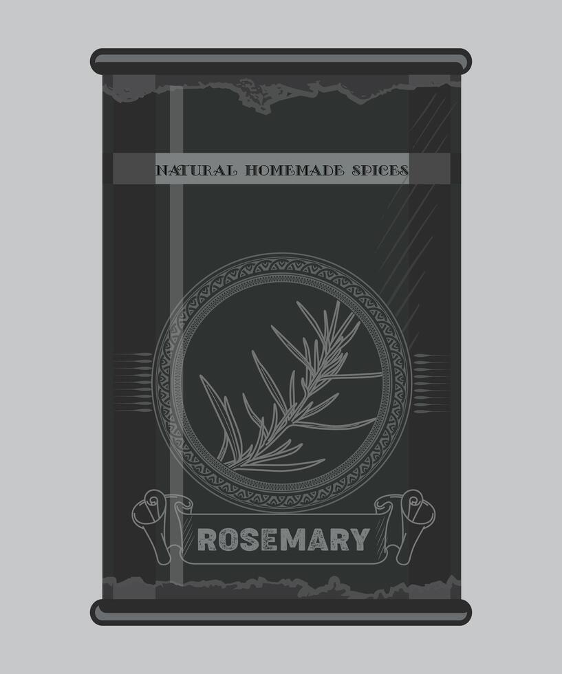 iron can with rosemary spice in black color isolated on white background vector