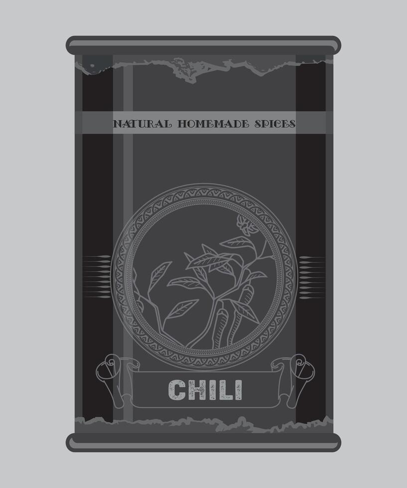 iron can with chili spice in black color isolated on white background vector