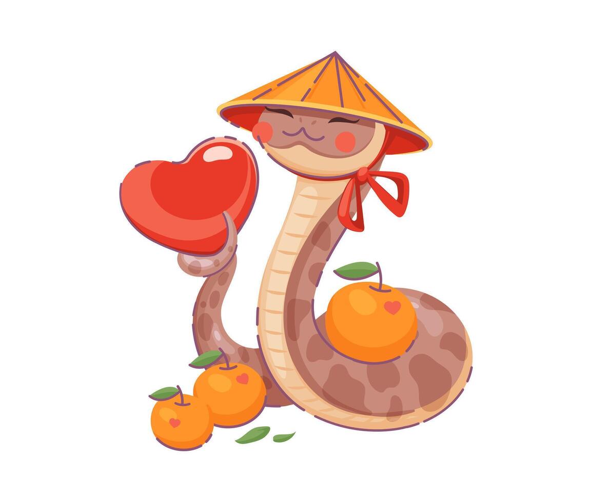 Cartoon valentines snake love heart and mandarin vector
