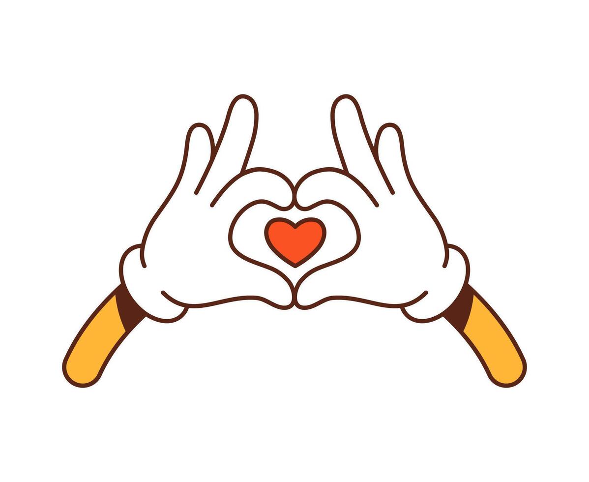 Cartoon groovy hands forming a heart shape gesture vector