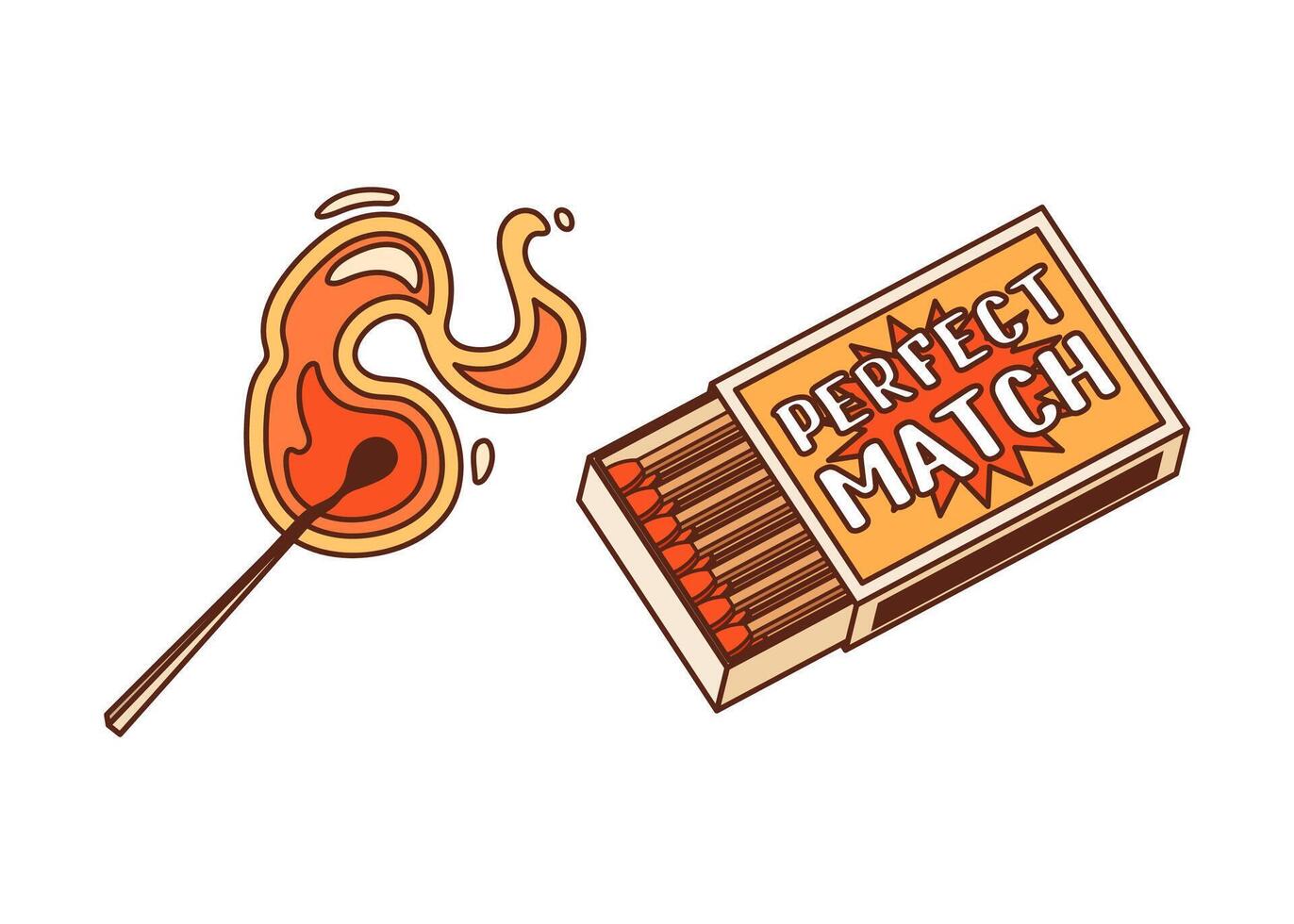 Cartoon groovy valentine matchbox, burning match vector