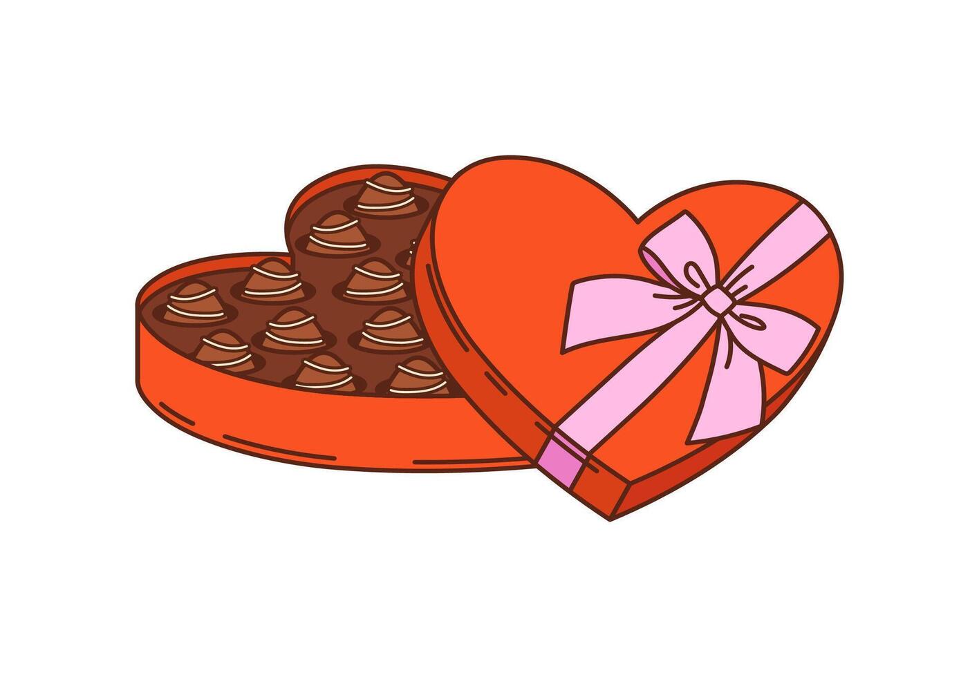 Cartoon groovy valentine heart box of chocolates vector