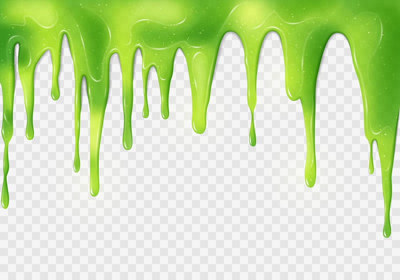 Glossy neon green slime dripping with glitter. Transparent, sticky texture with mucus, droplets. Perfect for creepy designs, Halloween themes, or alien concepts. Isolated abstract illustration. vector