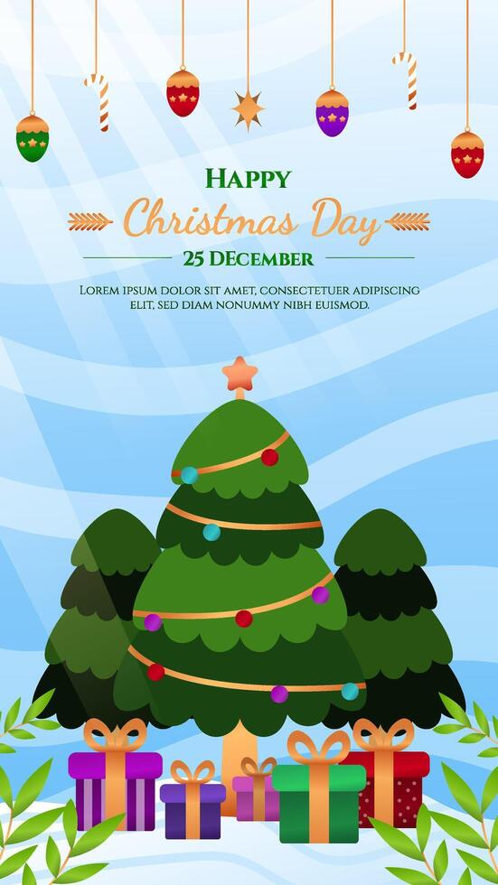 Christmas illustration with Christmas tree, gifts, Santa Claus and snowman vector