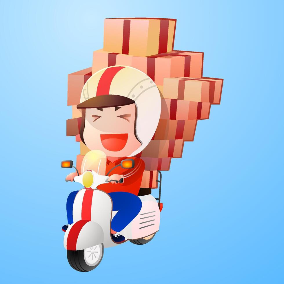 illustration of a smiling motorbike driver carrying a package vector