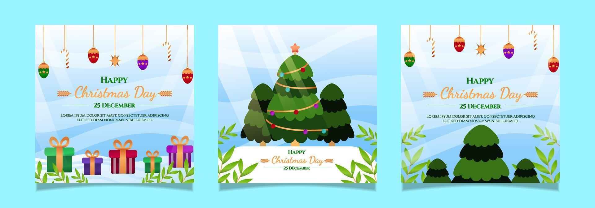 Set Christmas illustration with Christmas tree, gifts, Santa Claus and snowman vector
