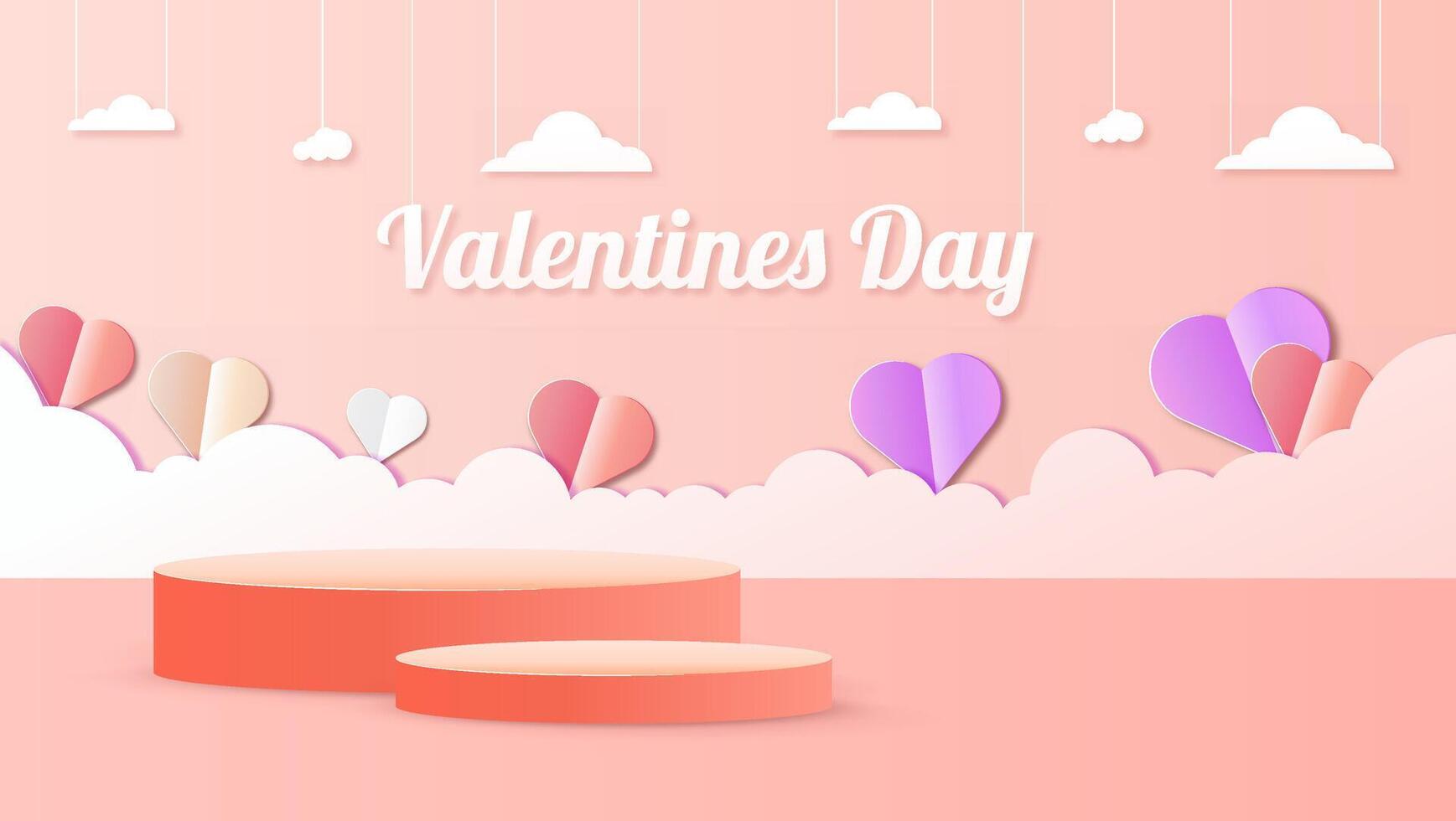 Happy Valentine's Day with stage podium embellished with heart-shaped decorations. vector