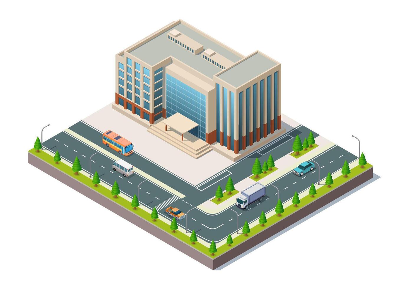 Isometric modern school or office building for game asset vector