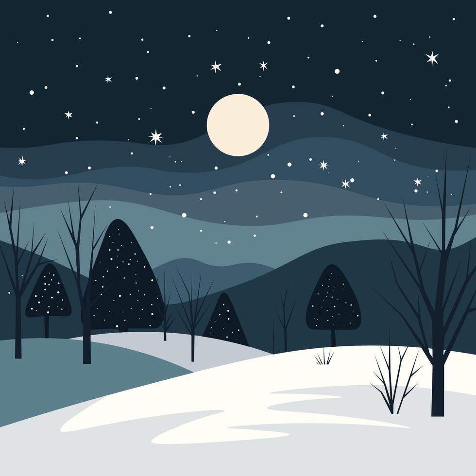 a serene winter night landscape vector