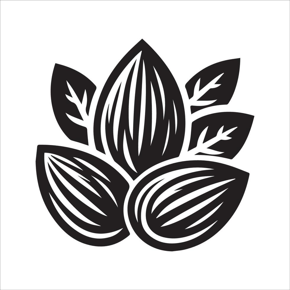 An elegant black and white design featuring stylized almonds and delicate leaves, creating a sophisticated and minimalistic composition vector