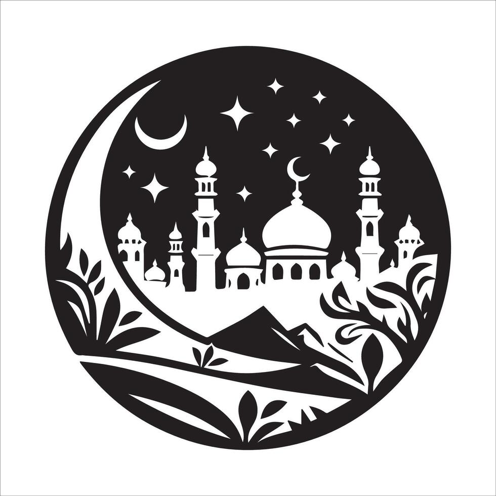 Monochromatic Mosque Silhouette for a Stylish Ramadan Design vector