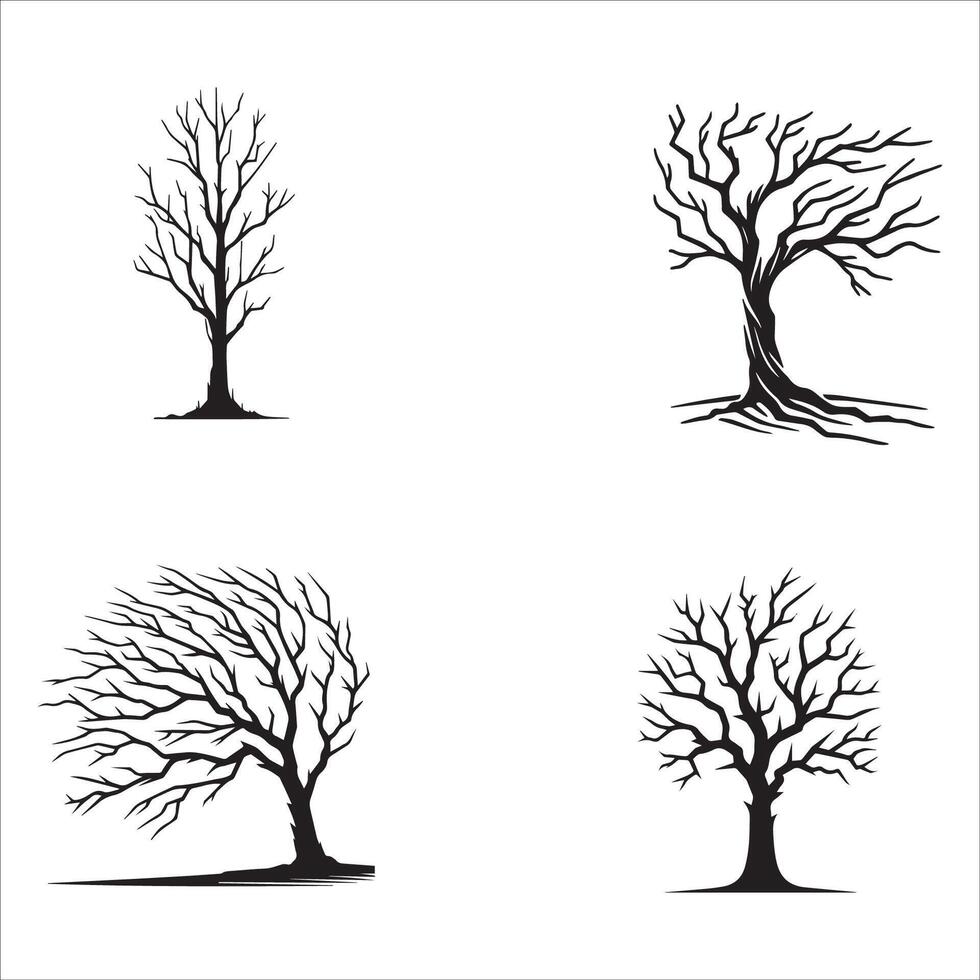 Four Silhouettes of Bare Winter Trees on a White Background vector