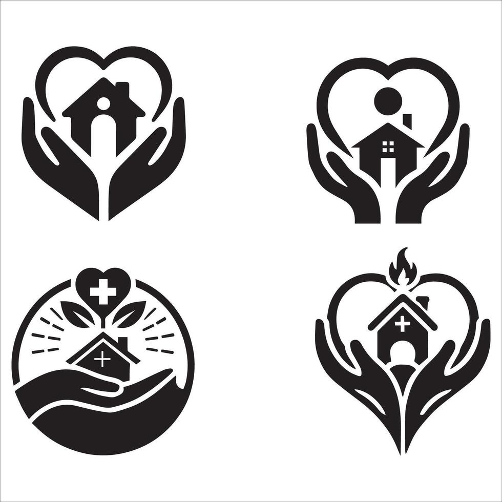 A hand holding a house icon, designed in a sleek, minimal silhouette style on a white background. vector