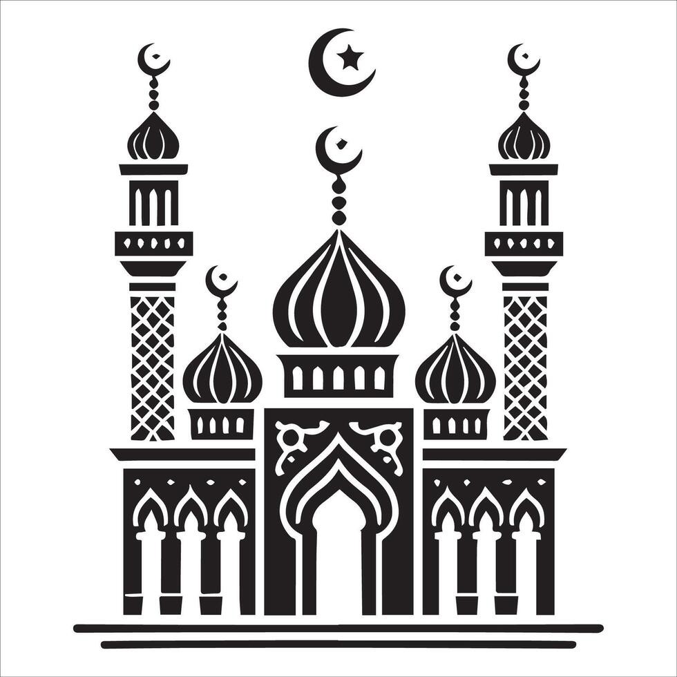 Monochrome Mosque Silhouette with Ramadan Kareem Greeting vector