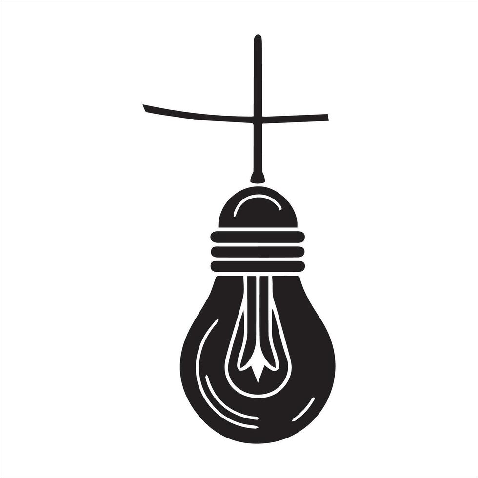 A minimalist black and white illustration of a hanging lightbulb. vector