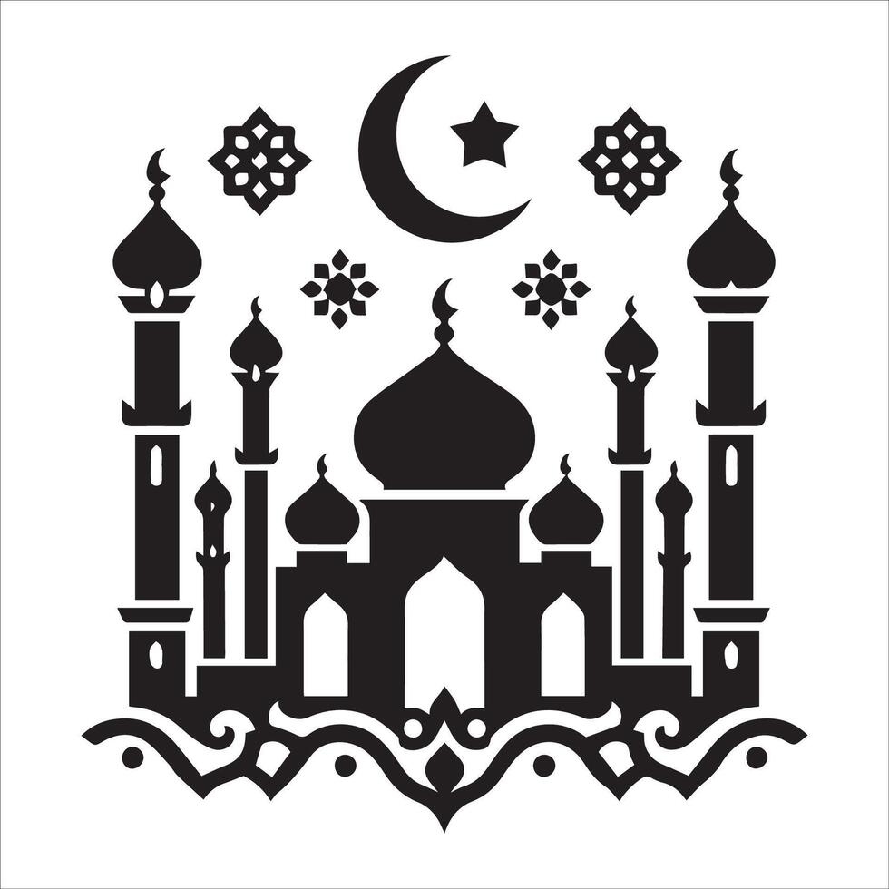 Sophisticated Black and White Ramadan Kareem Mosque Design vector