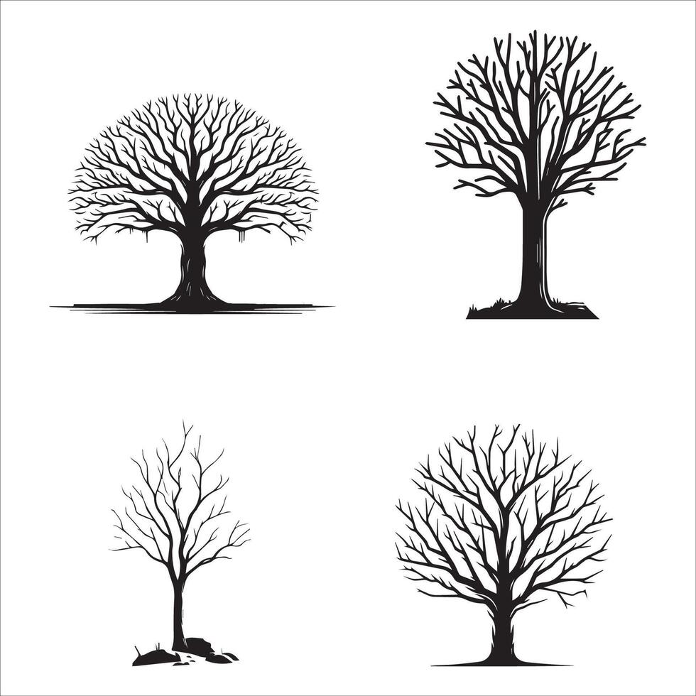 Minimalist Bare Winter Tree Silhouettes on White Background vector
