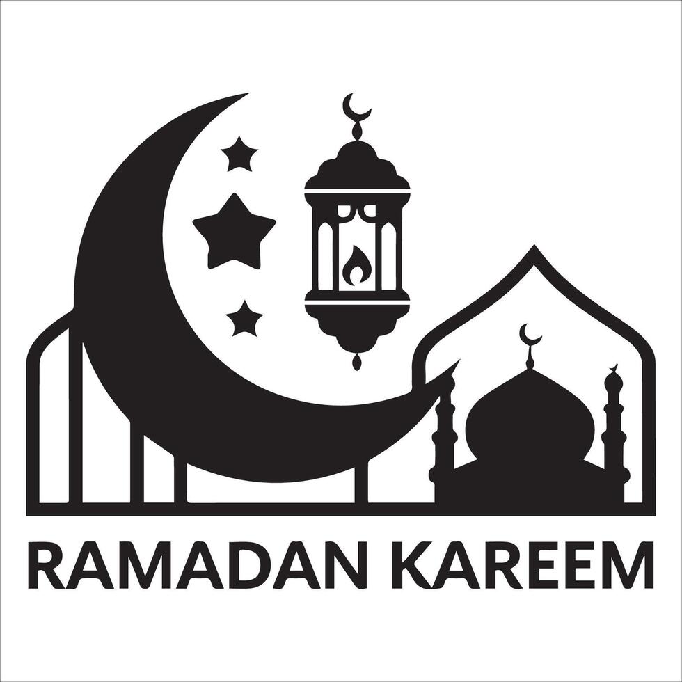 Ramadan Kareem Mosque in Minimalist Black and White Style vector