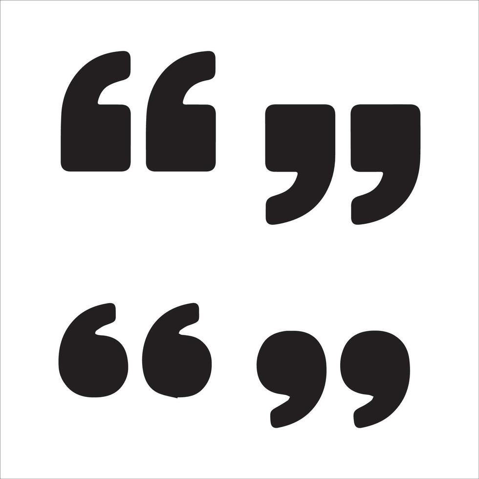 Minimalist silhouette of a quote icon with bold quotation marks on a white background vector