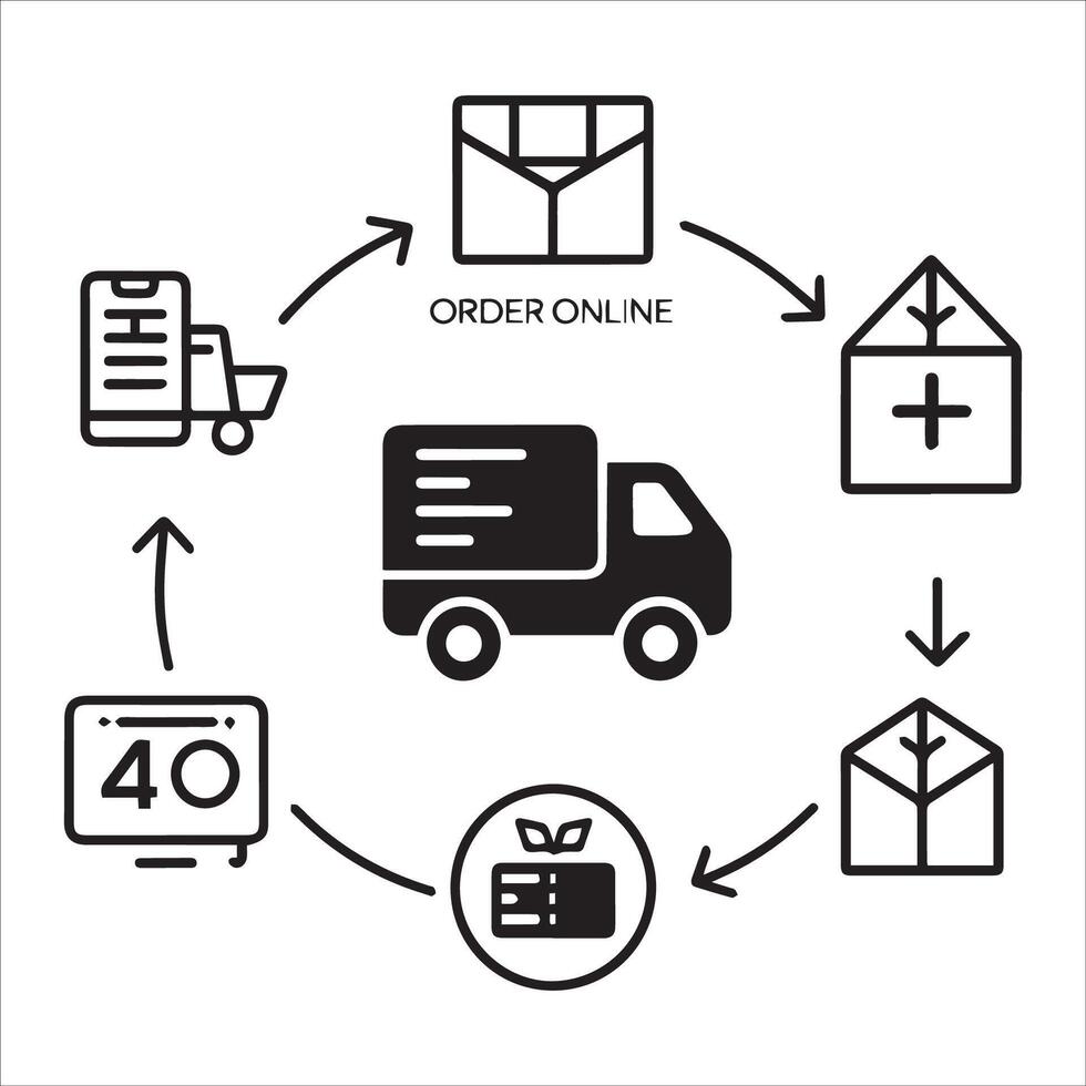 Delivery service icon, black and white silhouette on a white background vector