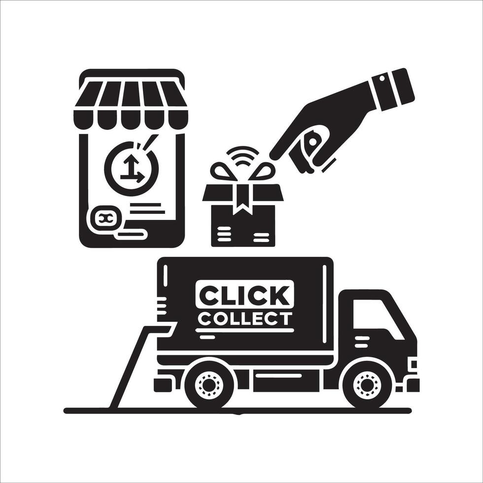 Simple black and white illustration of delivery service silhouette on a white background vector