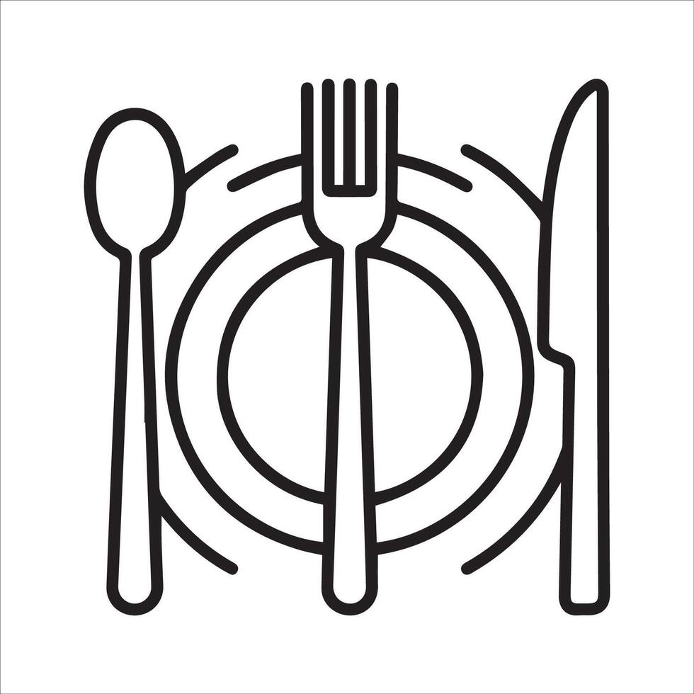 Black and White Line Drawing of Dining Essentials Silhouette on a White Background vector