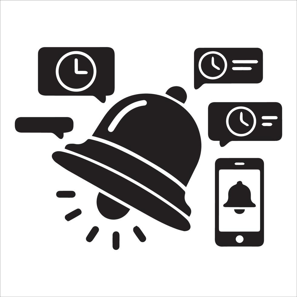 Scheduled Alerts with Bell and Clock Silhouette for Smartphones vector