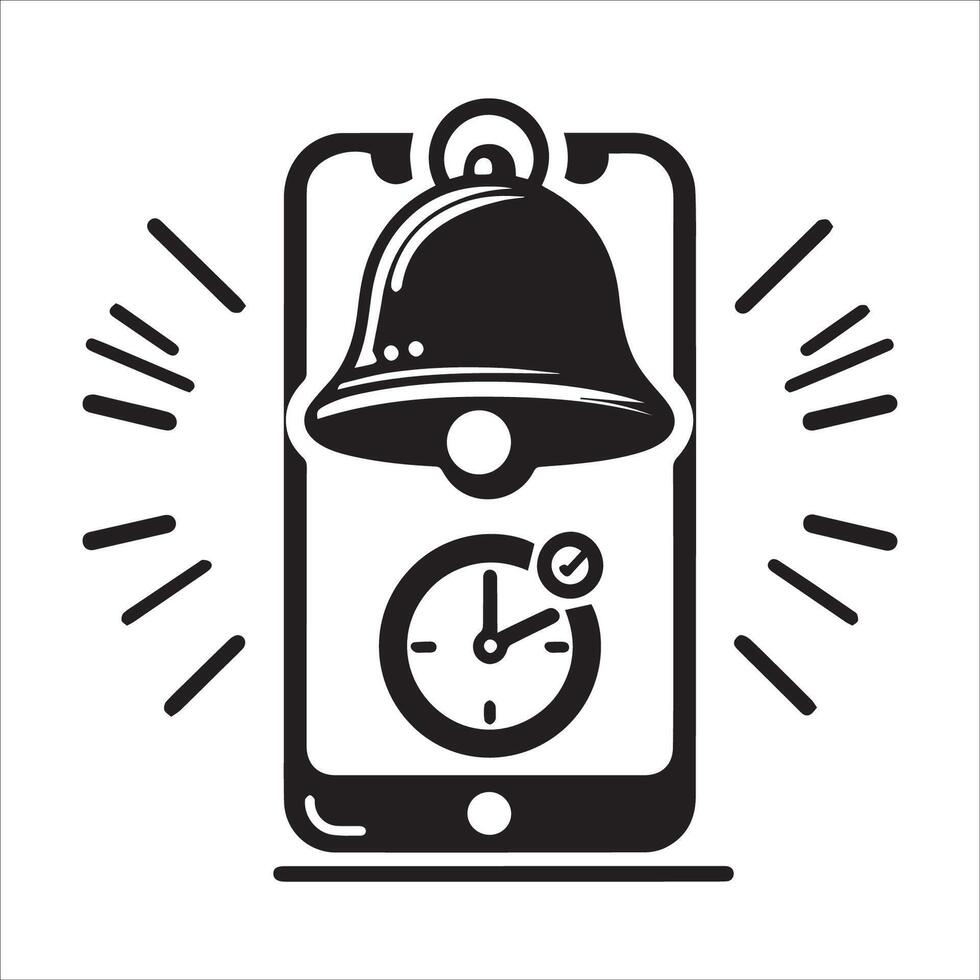 Smartphone Notification Bell and Clock Icon Silhouette on a White Background vector