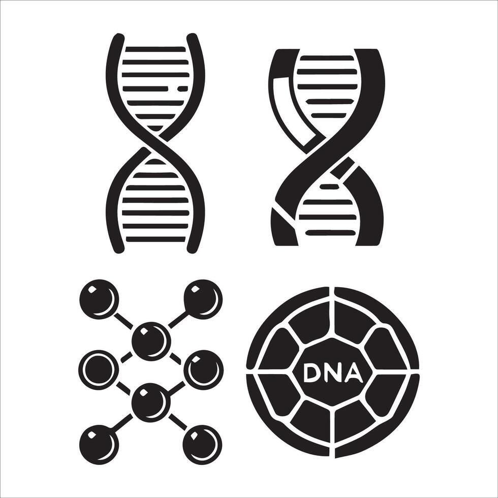 Modern Science Icons with DNA Helix and Bonds Silhouettes vector