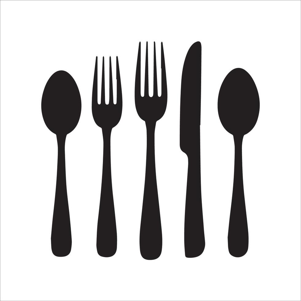Minimalist Black and White Line Art of a Plate and Cutlery Silhouette on a White Background vector