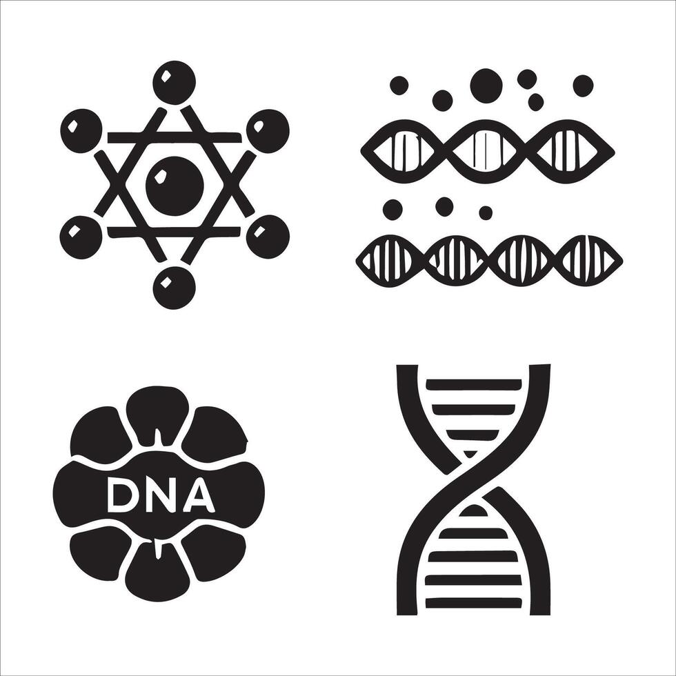 DNA Helix and Molecular Bond Silhouettes on a White Background vector