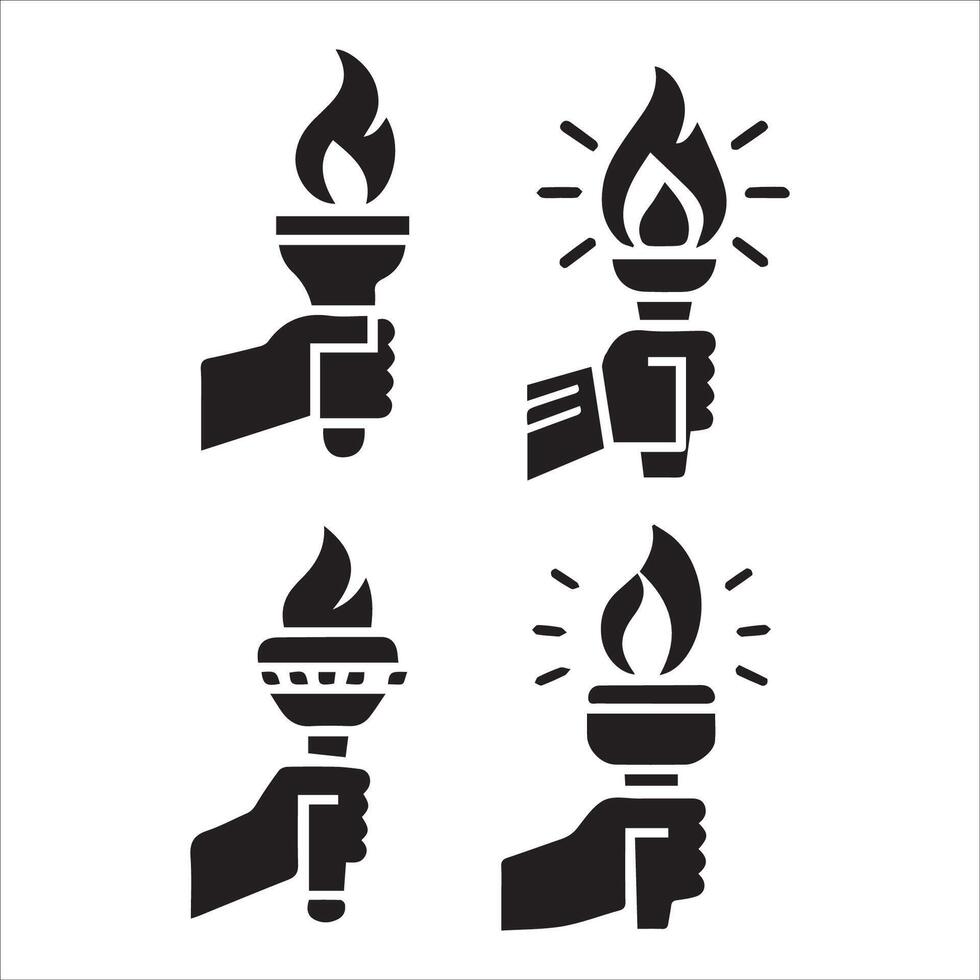 Four Variations of Classic Torch Silhouettes on a White Background vector
