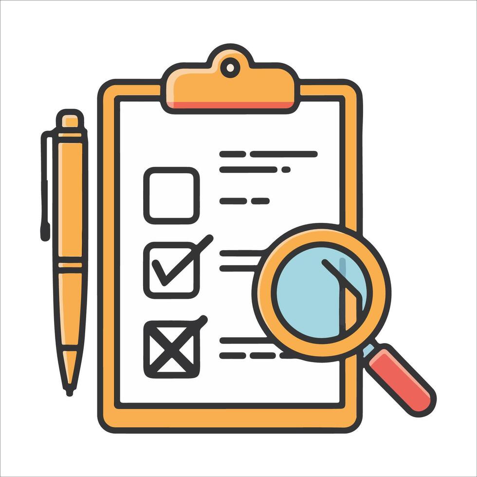 Professional Checklist Silhouette with Magnifying Glass and Pen for Inspection vector
