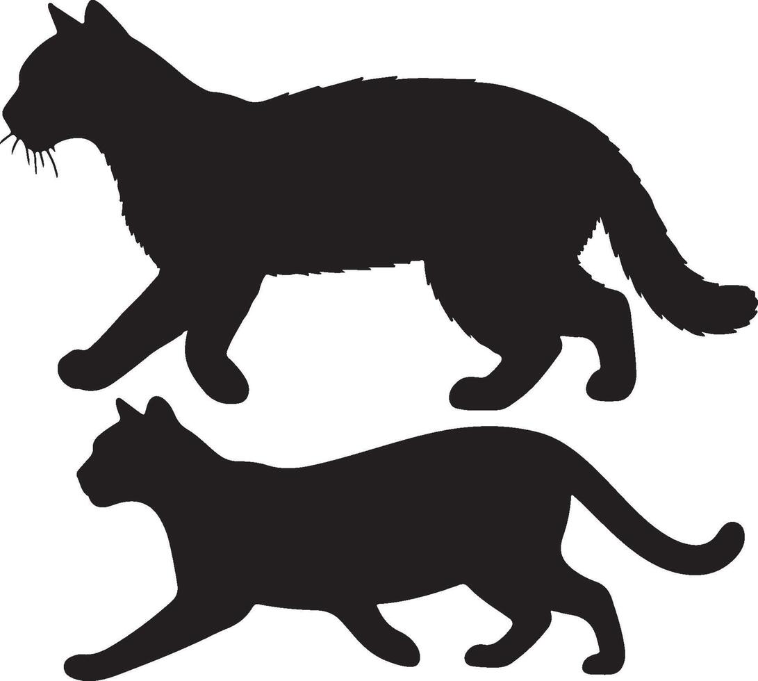 Two silhouettes of cats walking in different directions vector