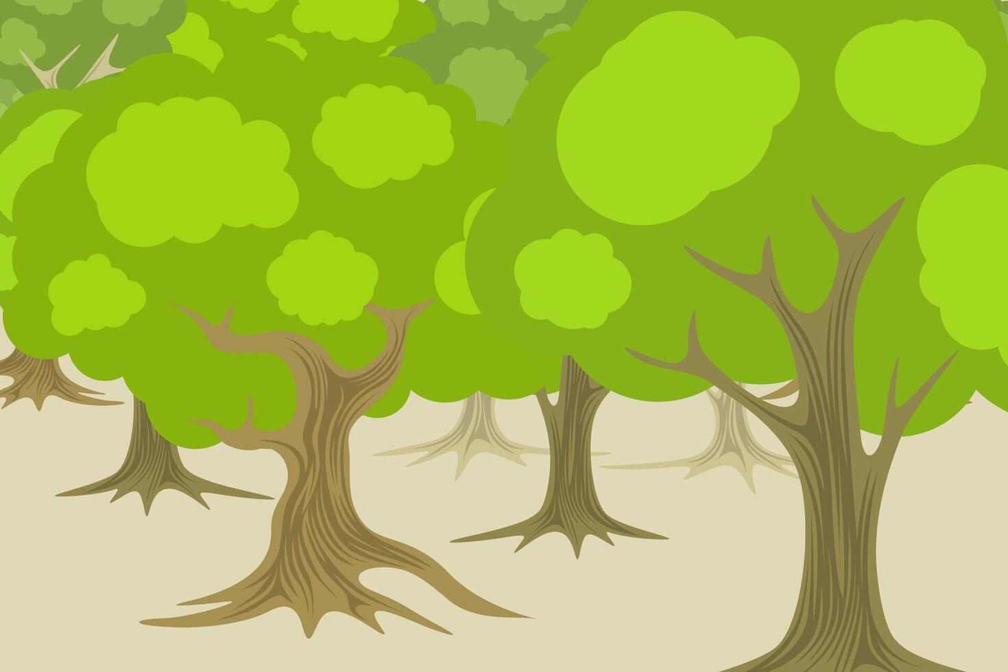 Green forest big trees nature cartoon vector