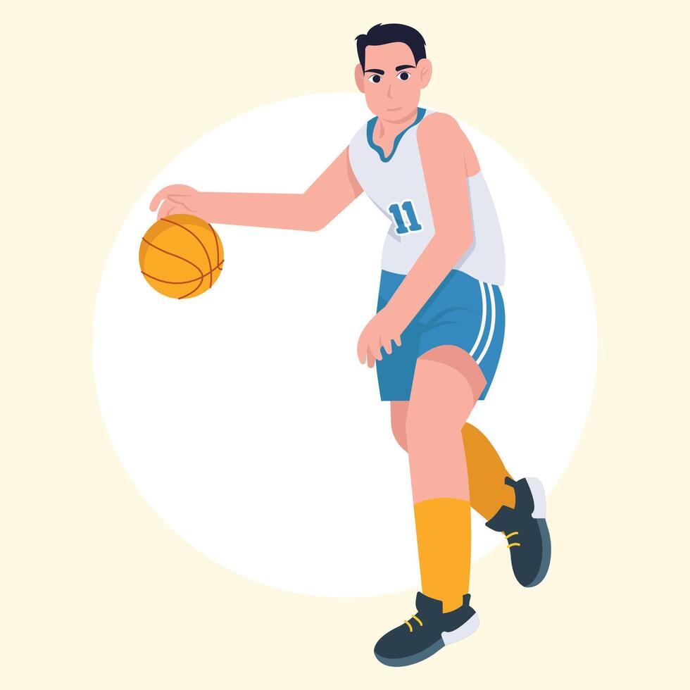 dribbling basket ball player illustration vector