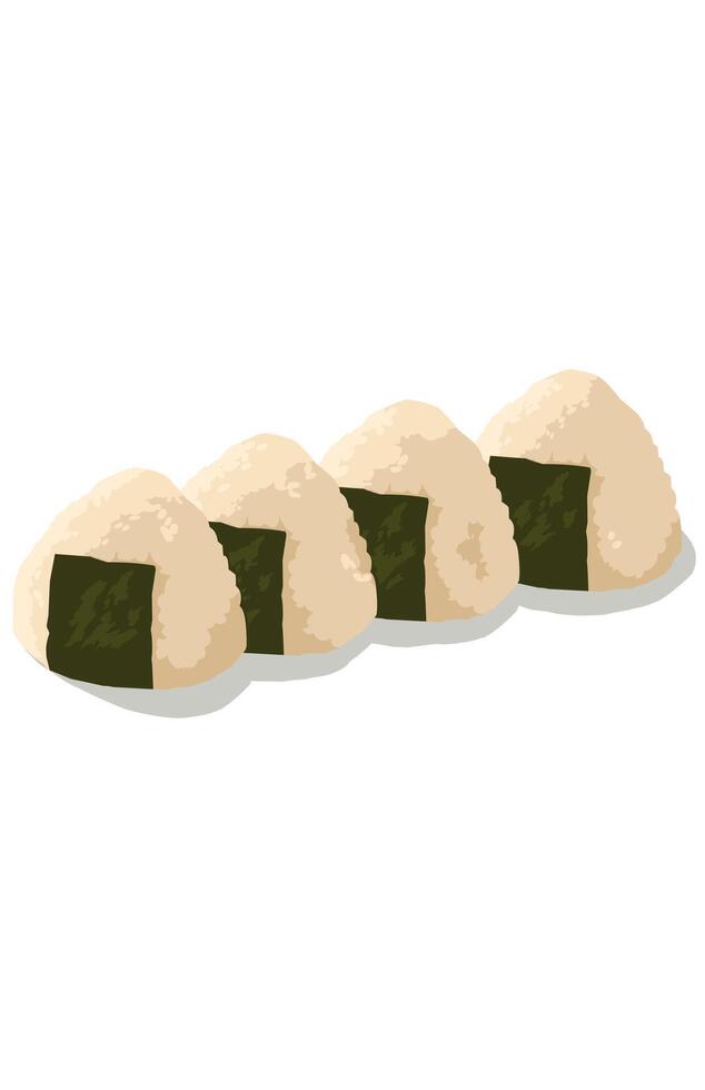 Delicious triangle Rice balls onigiri lined up On white background vector