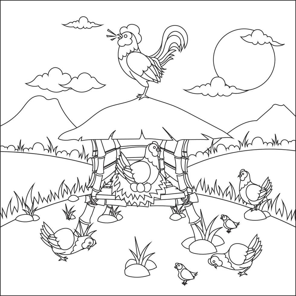childrens sketch of a layer chicken farm landscape vector