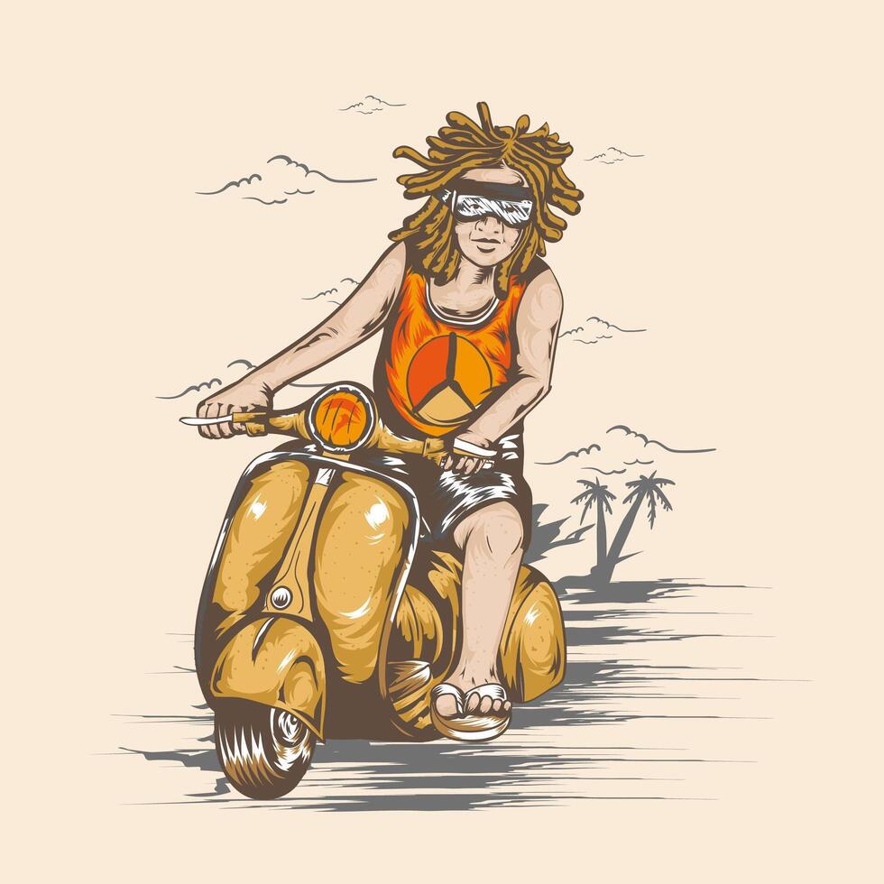 riding summer vespa scooter culture vector