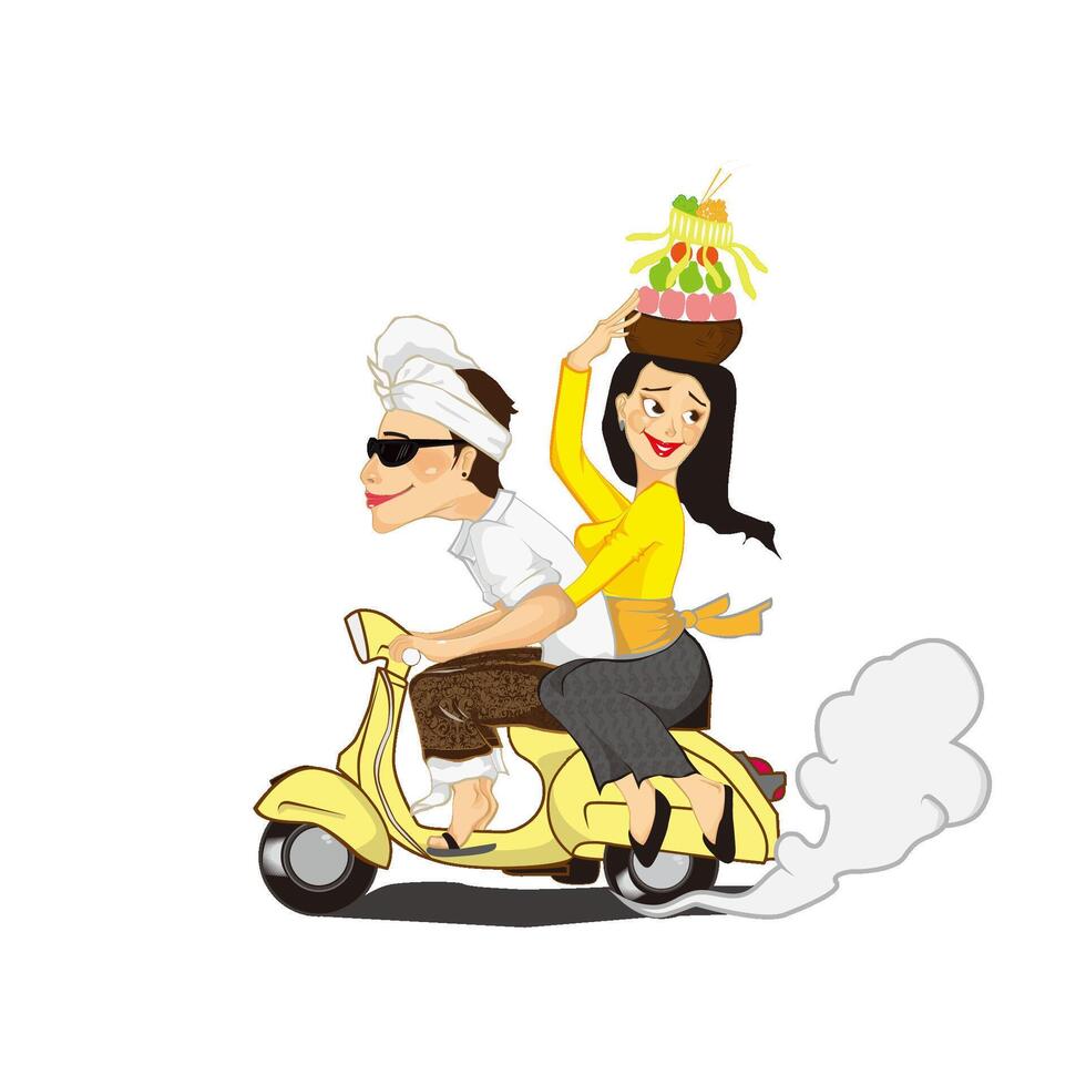 BALINESE RIDING VESPA vector