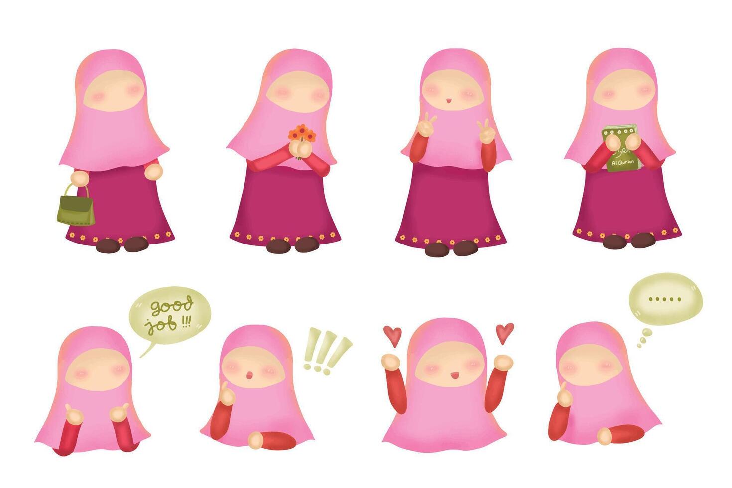 Cute Muslim Girl in Pink Hijab Illustration vector