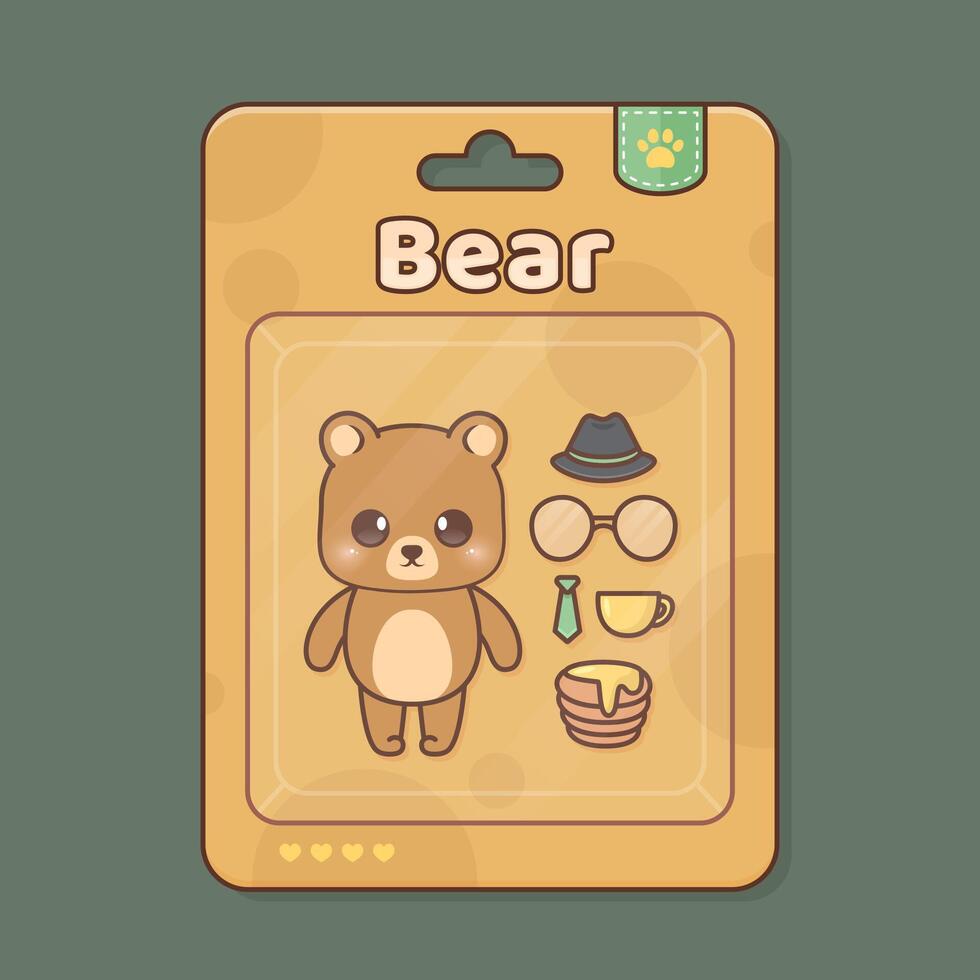 cute worker bear toy in blister packaging design vector