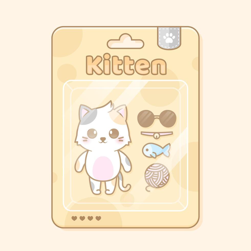 cute kitten toy in blister packaging design vector
